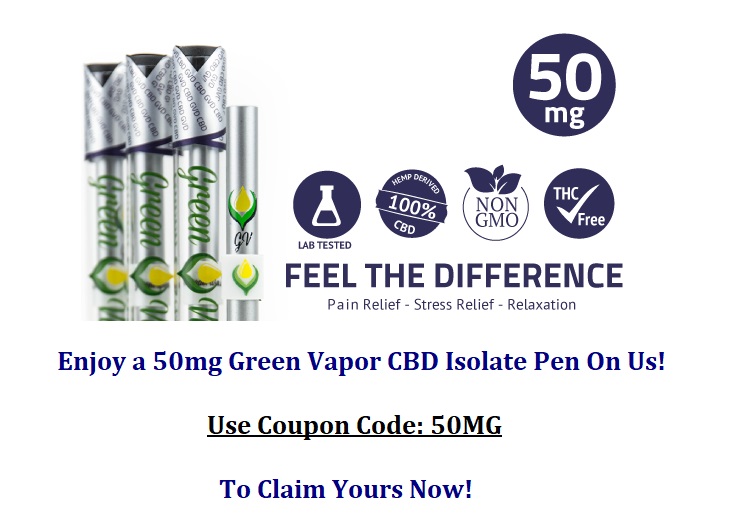 50mg Green Vapor CBD Isolate Pen (Free) - Green Vapor USA